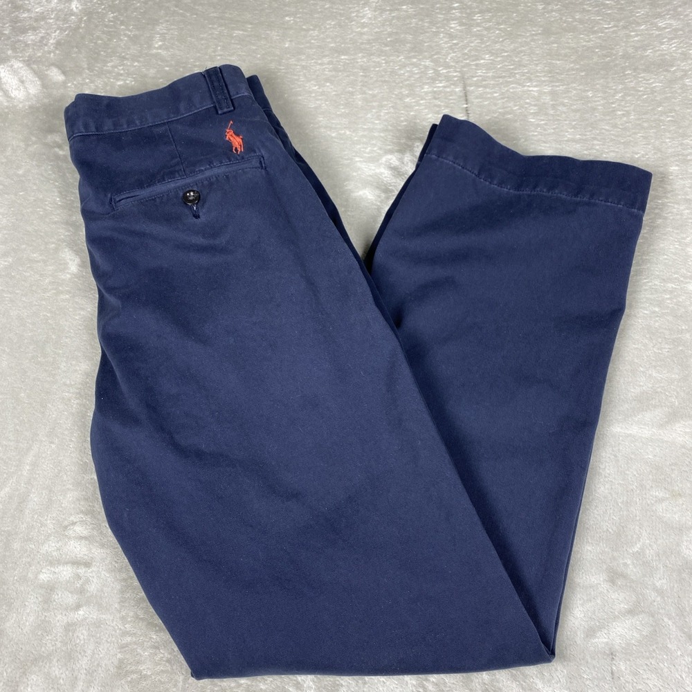 VTG Polo Ralph Lauren Preston Pant Mens 30/30 Navy Blue Chino Cotton Trousers